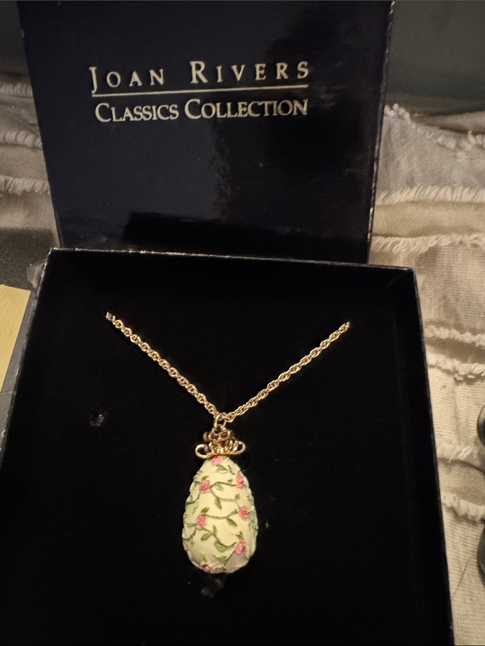Joan Rivers Gold-Tone Necklace with Cream Floral Egg Pendant